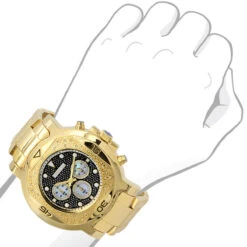 Yellow JoJino Chronograph Large Men's Diamond Watch Iced Out Black Dial 0.25ct -Its Hot Jewelry Shop watches yellow jojino chronograph large mens diamond watch iced out black dial 025ct 968755 bod