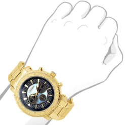 Yellow JoJino Chronograph Large Men's Diamond Watch Iced Out Blue MOP Dial -Its Hot Jewelry Shop watches yellow jojino chronograph large mens diamond watch iced out blue mop dial 968747 bod