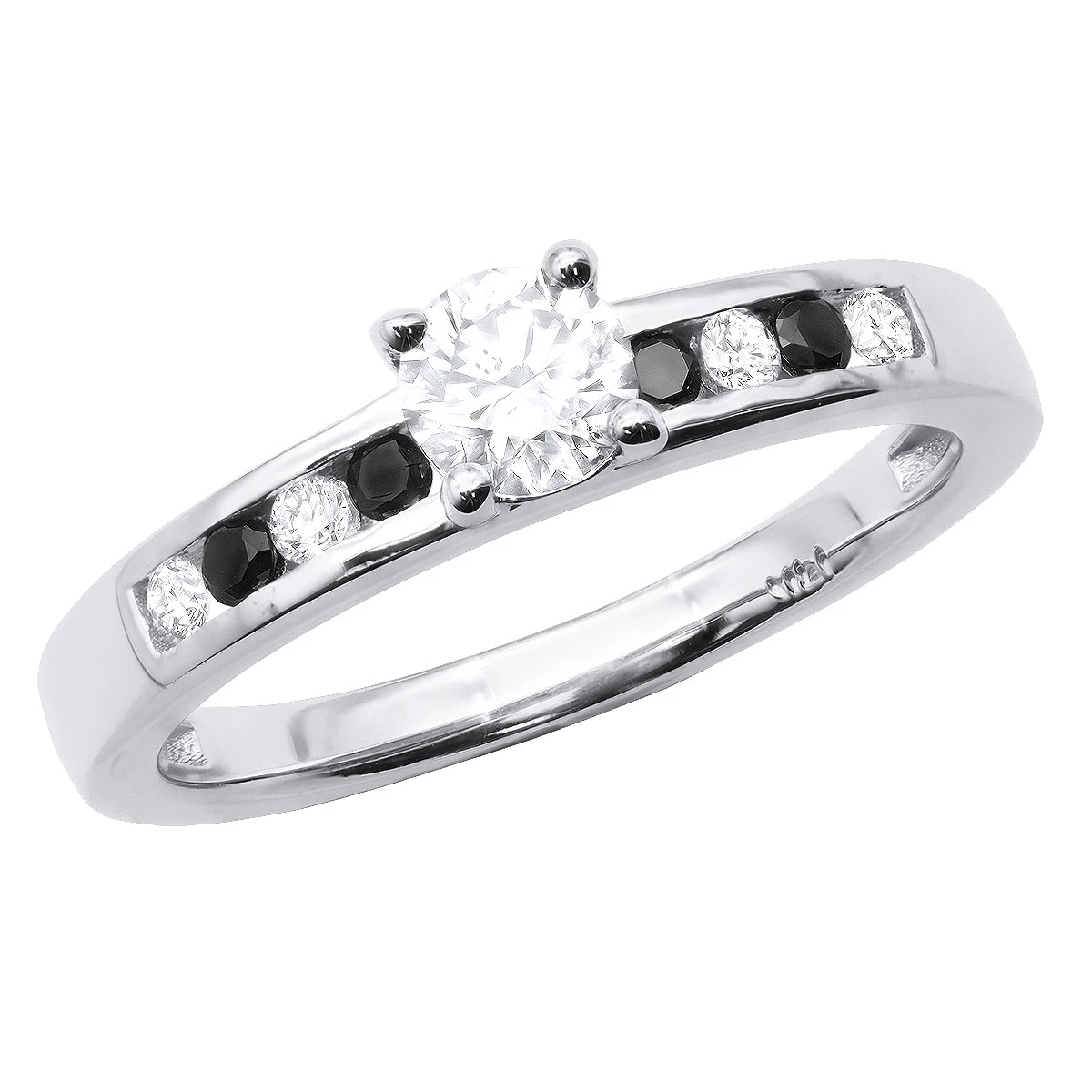 White And Black Diamond Engagement Ring 0.74ct 14K White Gold 3 White And Black Diamond Engagement Ring 0.74ct 14K White Gold