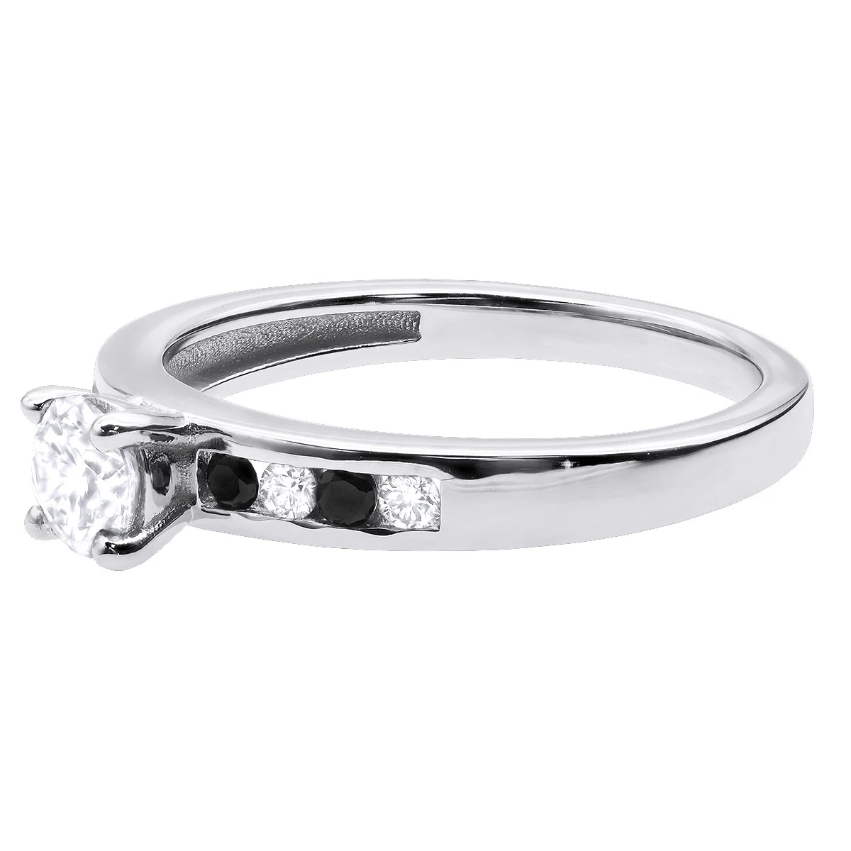White And Black Diamond Engagement Ring 0.74ct 14K White Gold 6 White And Black Diamond Engagement Ring 0.74ct 14K White Gold - Image 4