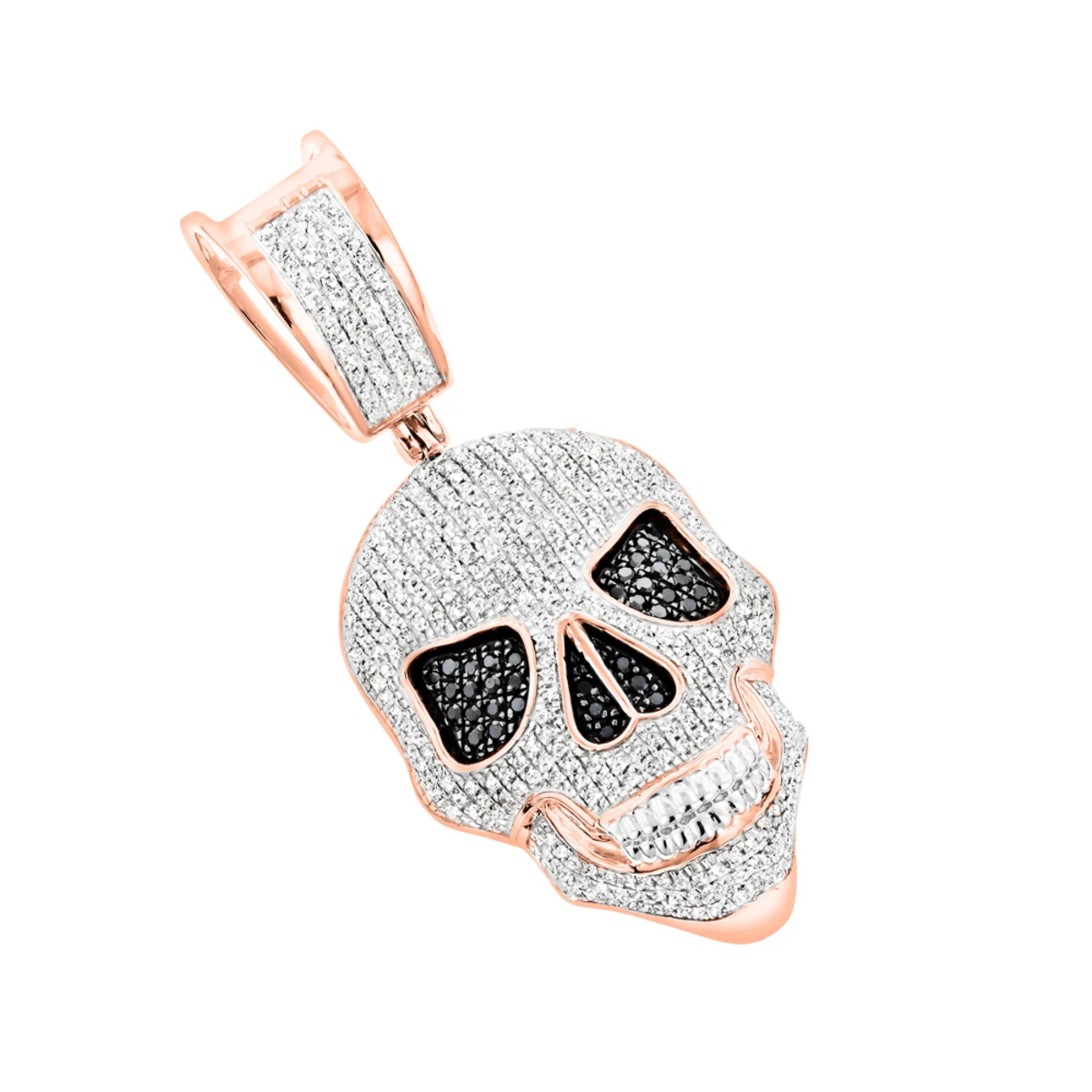 White And Black Diamond Iced Out Skull Pendant 10K Yellow Gold 0.83ct 5 White And Black Diamond Iced Out Skull Pendant 10K Yellow Gold 0.83ct - Image 3