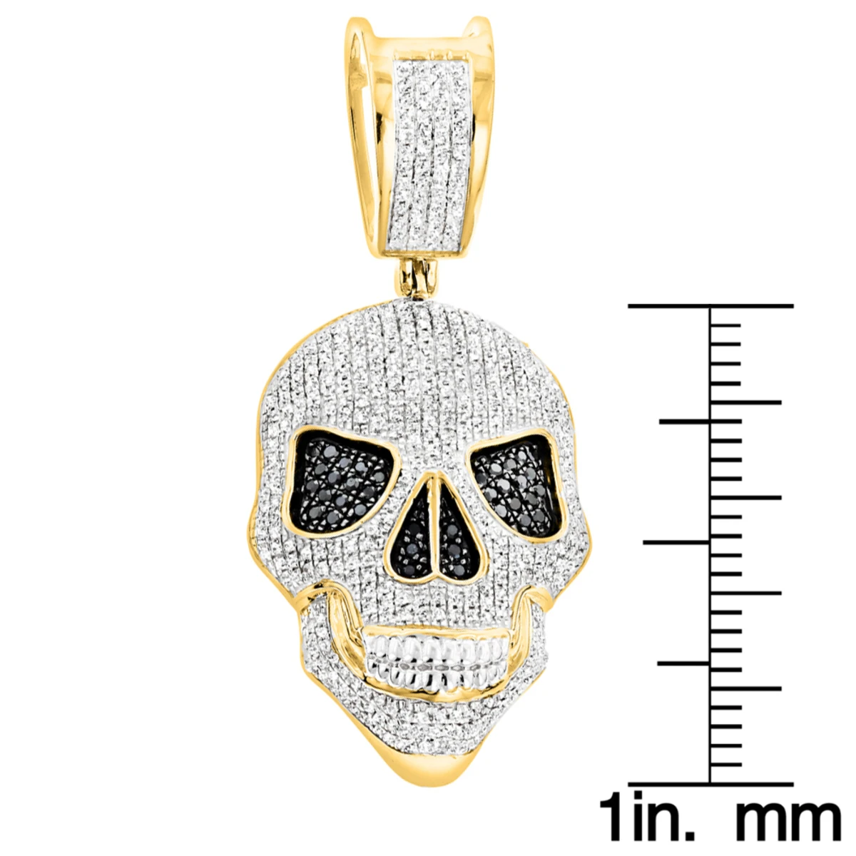White And Black Diamond Iced Out Skull Pendant 10K Yellow Gold 0.83ct 8 White And Black Diamond Iced Out Skull Pendant 10K Yellow Gold 0.83ct - Image 6