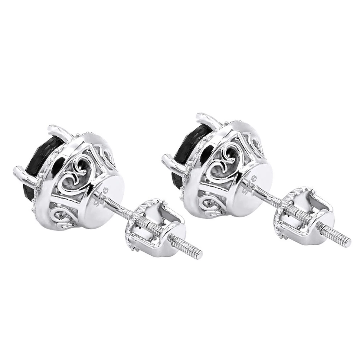 White And Black Diamond Stud Earrings 3.2ct Sterling Silver 4 White And Black Diamond Stud Earrings 3.2ct Sterling Silver - Image 2
