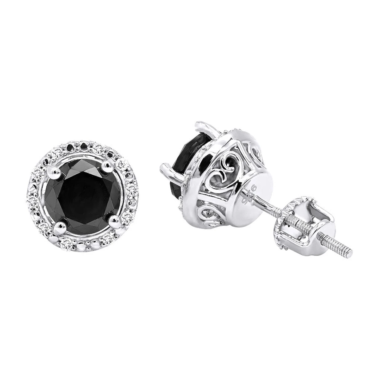 White And Black Diamond Stud Earrings 3.2ct Sterling Silver 3 White And Black Diamond Stud Earrings 3.2ct Sterling Silver
