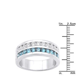 1.32ct White And Blue Diamond 14K White Gold Wedding Band -Its Hot Jewelry Shop white and blue diamond wedding band 132ct 14k gold unique rings rulerwh 20210228