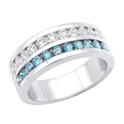 1.32ct White And Blue Diamond 14K White Gold Wedding Band