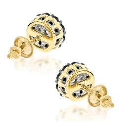 White Black Diamond Earrings 0.6ct 14K Yellow Gold Studs -Its Hot Jewelry Shop white black diamond earrings 060ct 14k p 43358 backye
