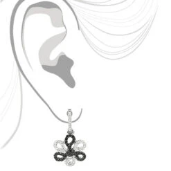 White Black Diamond Flower Earrings 0.51ct 14K White Gold -Its Hot Jewelry Shop white black diamond flower earrings 051ct 14k gold 3