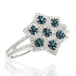 White Blue Diamond Flower Ring 0.47ct 14K White Gold