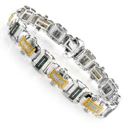 White Blue Yellow Diamond Men's Bracelet 2.75 Ct Silver