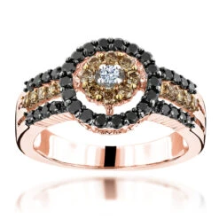 14K White Gold Women's White Brown Black Diamond Ring 0.94ct -Its Hot Jewelry Shop white brown black diamond ring 094ct 14k gold womens jewelry ro