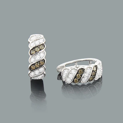 White And Champaign Diamond Hoop Huggie Earrings 0.47ct 14K White Gold 3 White And Champaign Diamond Hoop Huggie Earrings 0.47ct 14K White Gold
