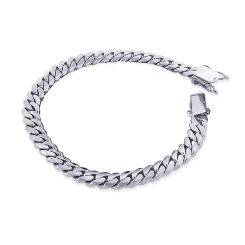 14K White Gold Miami Cuban Link Curb Chain Bracelet 4mm 7.5-9in 3 14K White Gold Miami Cuban Link Curb Chain Bracelet 4mm 7.5-9in