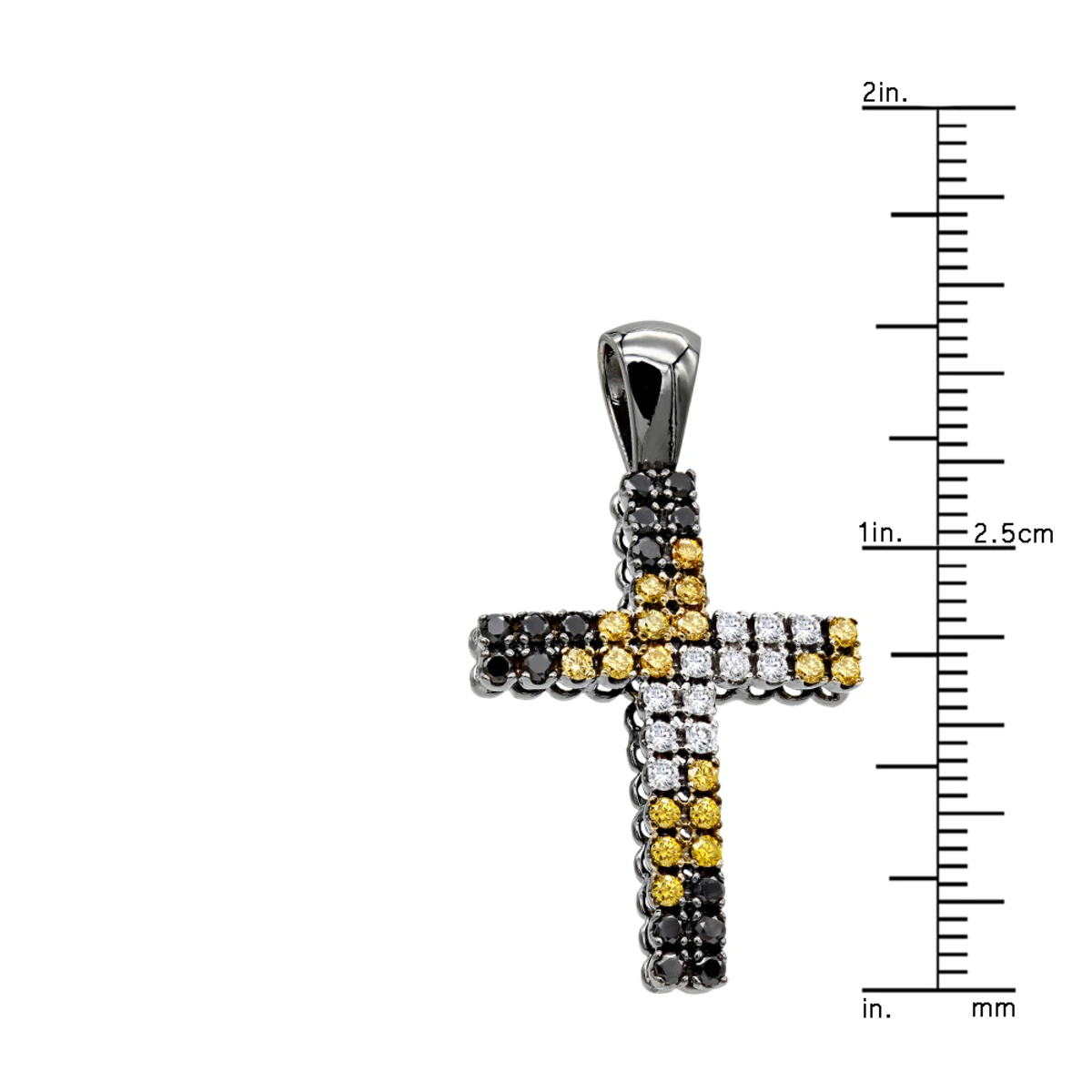 White Yellow Black Diamond Cross Pendant 1.45ct 10K Black Plated Gold 6 White Yellow Black Diamond Cross Pendant 1.45ct 10K Black Plated Gold - Image 4