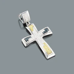 White Yellow Blue Diamond Cross Pendant 0.20ct Sterling Silver