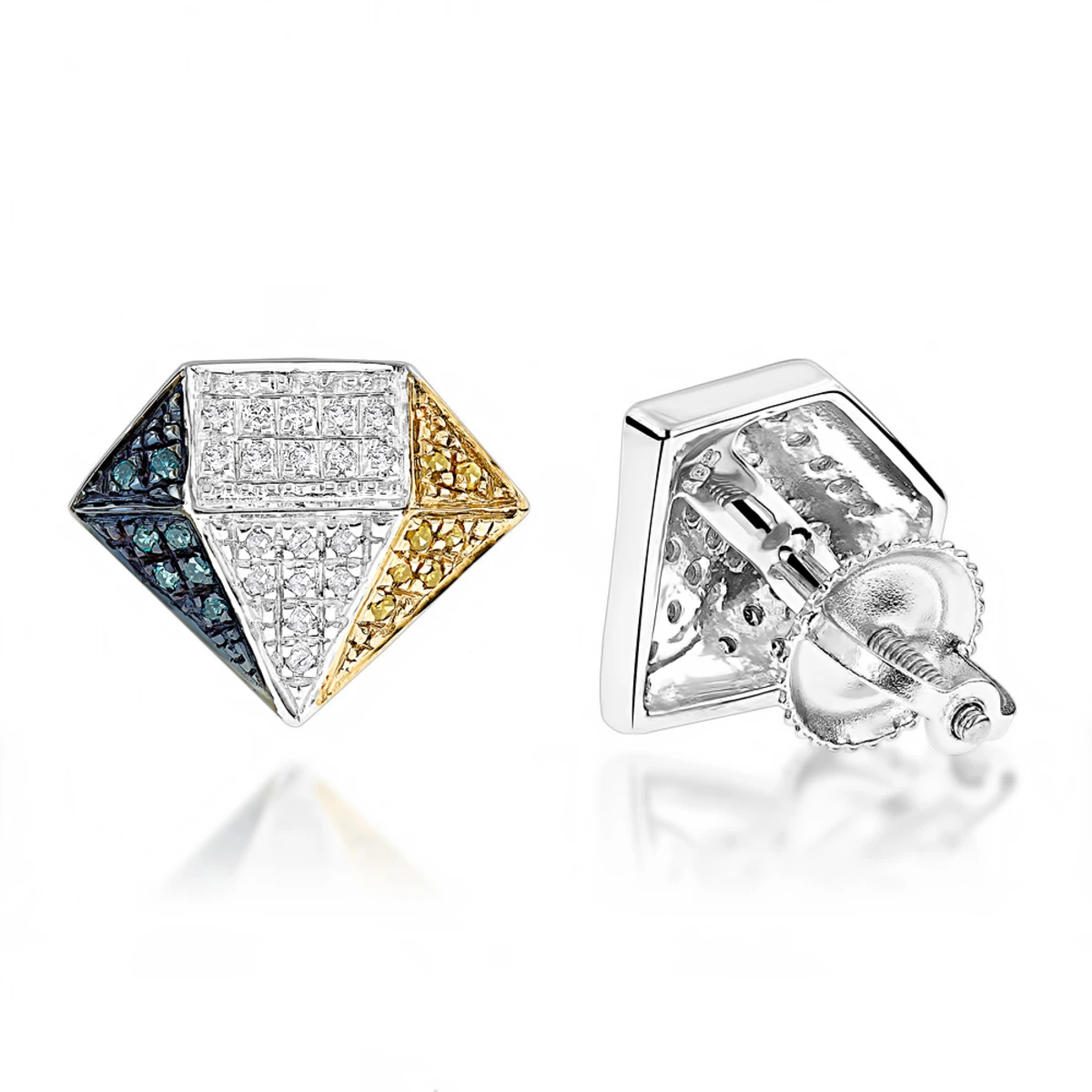 White Yellow Blue Diamond Earrings 0.30ct Silver 3 White Yellow Blue Diamond Earrings 0.30ct Silver