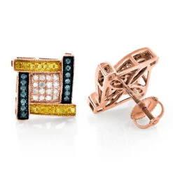 White Yellow Blue Diamond Earrings 0.5ct 10K White Gold -Its Hot Jewelry Shop white yellow blue diamond earrings 078ct 10k gold ro