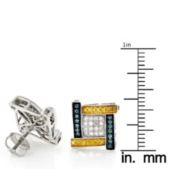 White Yellow Blue Diamond Earrings 0.5ct 10K White Gold -Its Hot Jewelry Shop white yellow blue diamond earrings 078ct 10k gold rulerwh