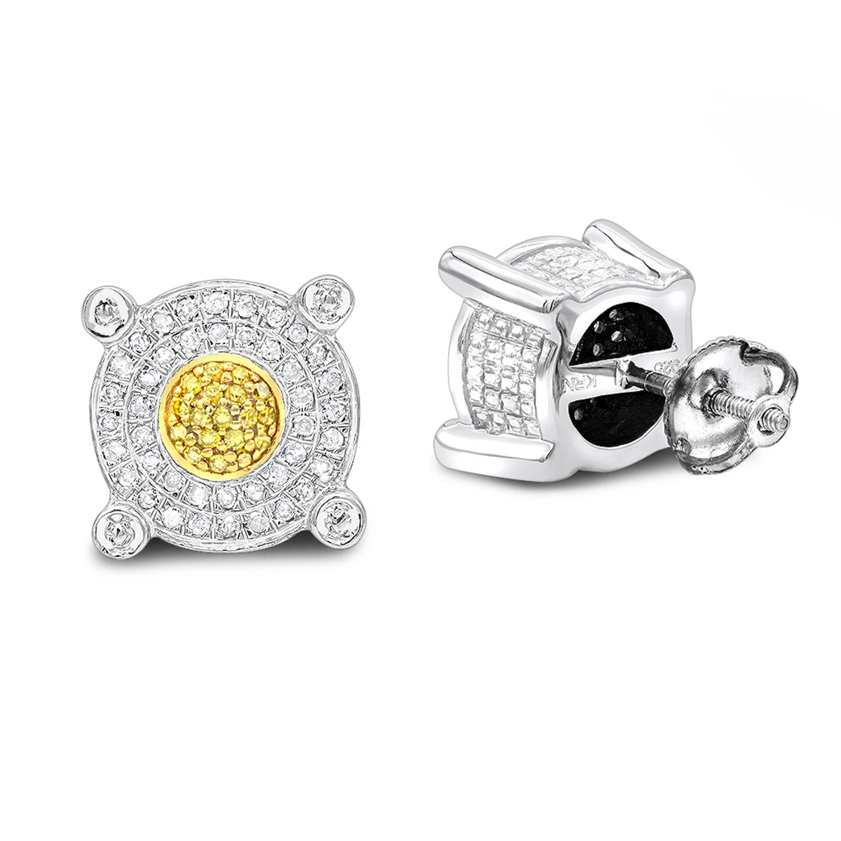 White Yellow Diamond Stud Earrings 0.33ct Sterling Silver 3 White Yellow Diamond Stud Earrings 0.33ct Sterling Silver