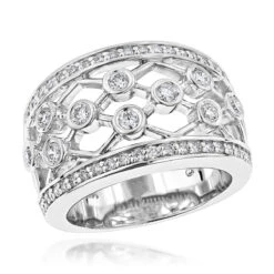 Wide 14K White Gold Unique Diamond Right Hand Ring For Women By Luxurman 0.95ct