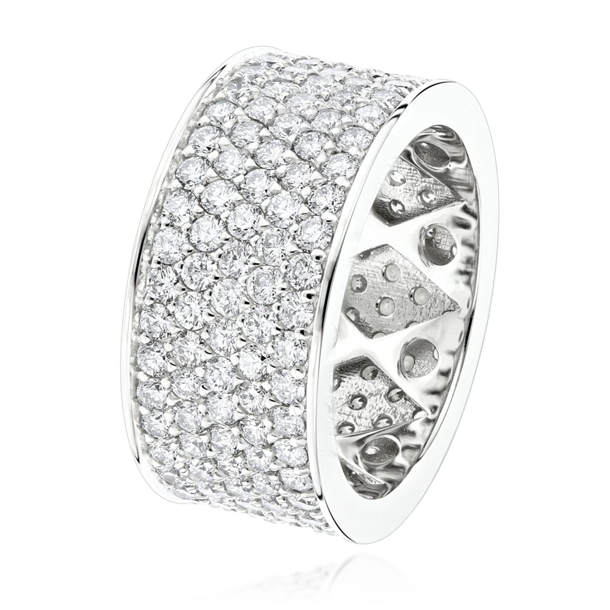 12mm Wide 14K White Gold Round Diamond Eternity Ring For Men & Women 6 Carats 6 12mm Wide 14K White Gold Round Diamond Eternity Ring For Men & Women 6 Carats - Image 4