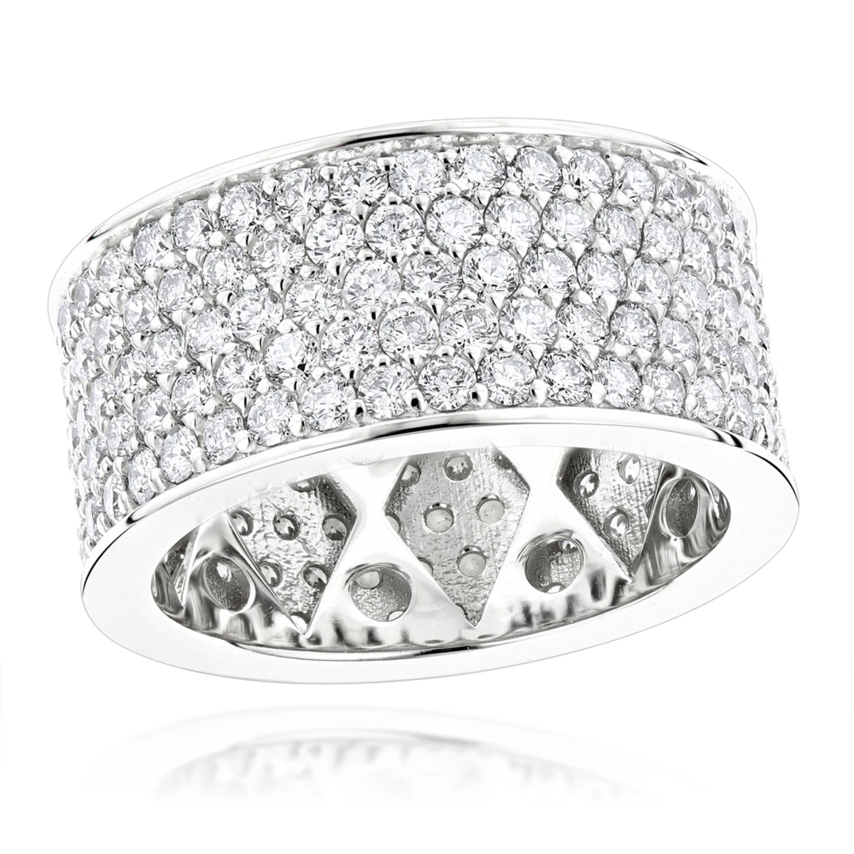 12mm Wide 14K White Gold Round Diamond Eternity Ring For Men & Women 6 Carats 3 12mm Wide 14K White Gold Round Diamond Eternity Ring For Men & Women 6 Carats