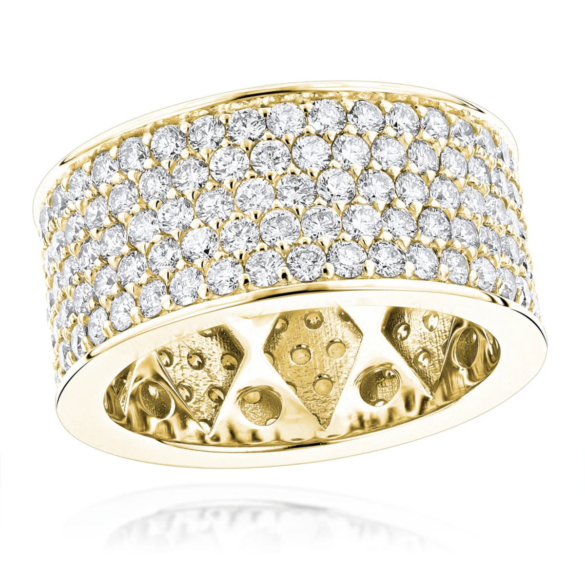 12mm Wide 14K White Gold Round Diamond Eternity Ring For Men & Women 6 Carats 4 12mm Wide 14K White Gold Round Diamond Eternity Ring For Men & Women 6 Carats - Image 2