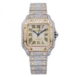 Women's Diamond Watch Cartier Santos De Cartier 35mm Champagne Dial