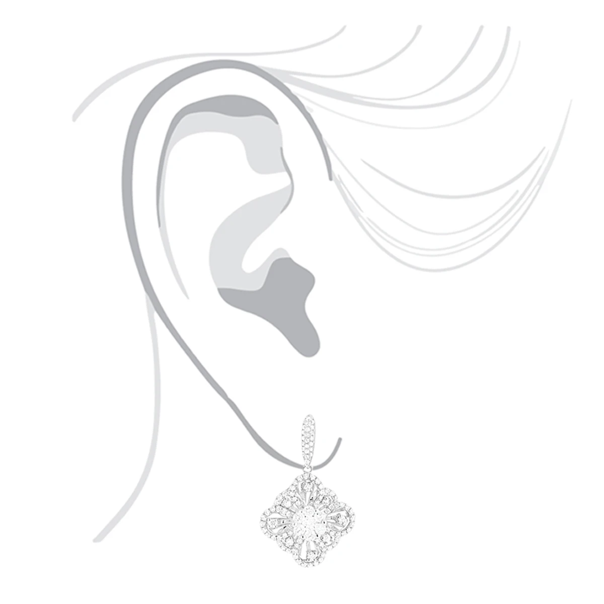 Women's Flower Diamond Dangle Earrings 1.8ct 14K White Gold 7 Women's Flower Diamond Dangle Earrings 1.8ct 14K White Gold - Image 5