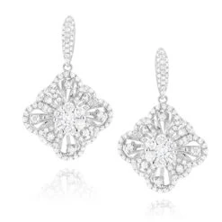 Women's Flower Diamond Dangle Earrings 1.8ct 14K White Gold