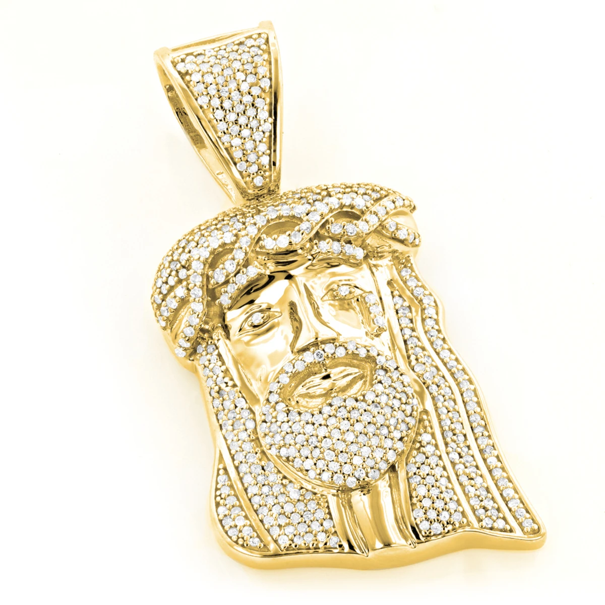 Yellow Gold Plated Diamond Jesus Head Pendant In Sterling Silver 1ct 3 Yellow Gold Plated Diamond Jesus Head Pendant In Sterling Silver 1ct