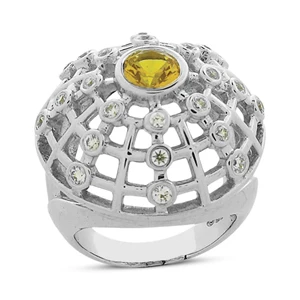 Yellow Sapphire Cocktail Ring With Diamonds 14K White Gold 0.60ctd 1.00cts 3 Yellow Sapphire Cocktail Ring With Diamonds 14K White Gold 0.60ctd 1.00cts