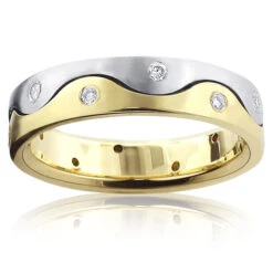 Yin Yang 14K Yellow Gold Diamond Eternity Band For Men 0.15ct Two Tone